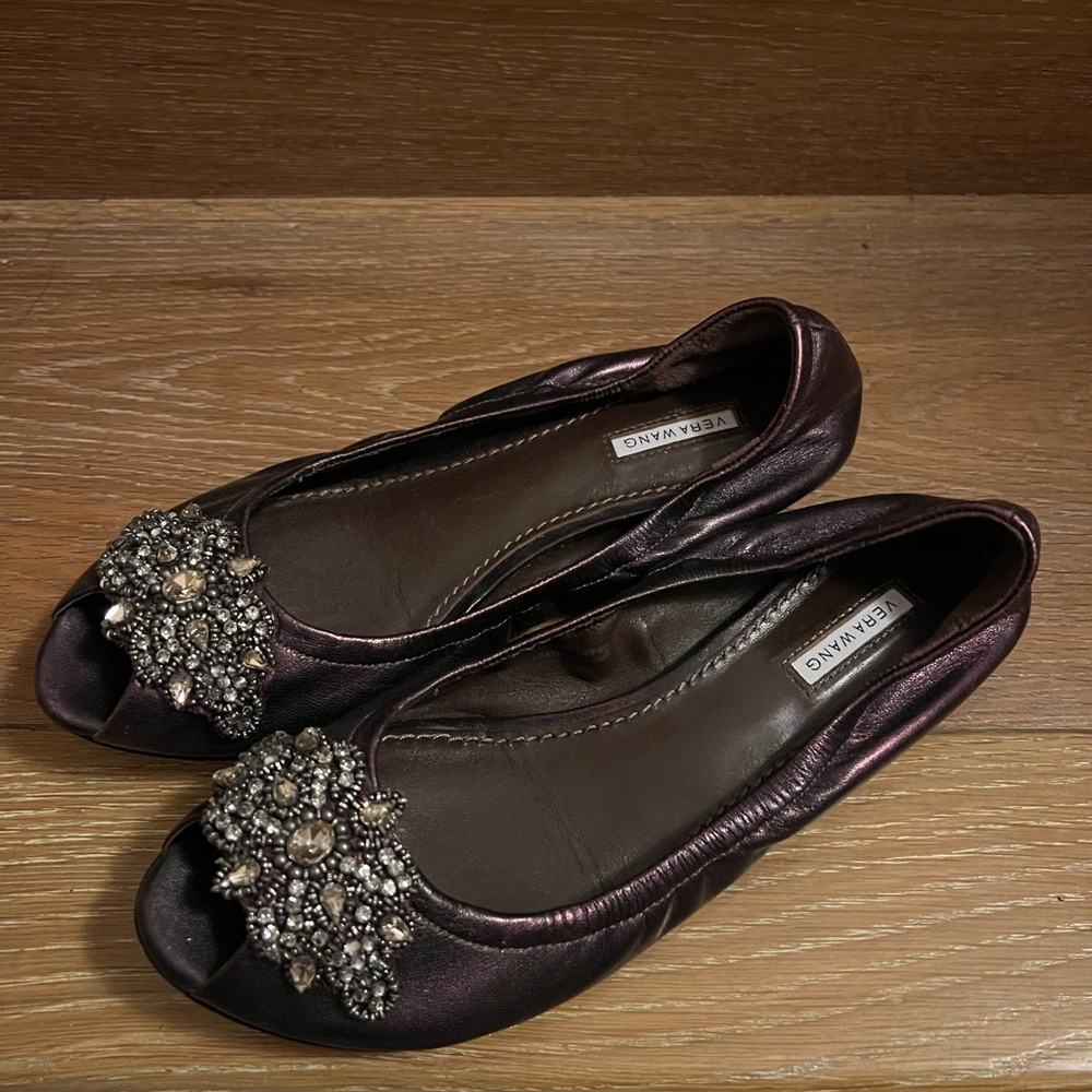 Vera Wang Jeweled peep toe flats